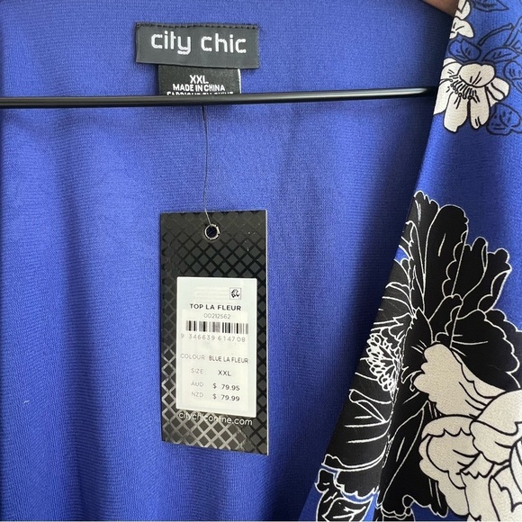 New City Chic La Fleur Blue Floral Blouse XXL Flutter Sleeve Faux Wrap Chiffon - Picture 5 of 11